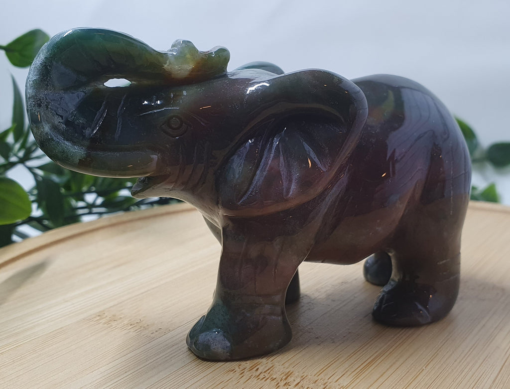Indian Moss Agate Elephant Carving