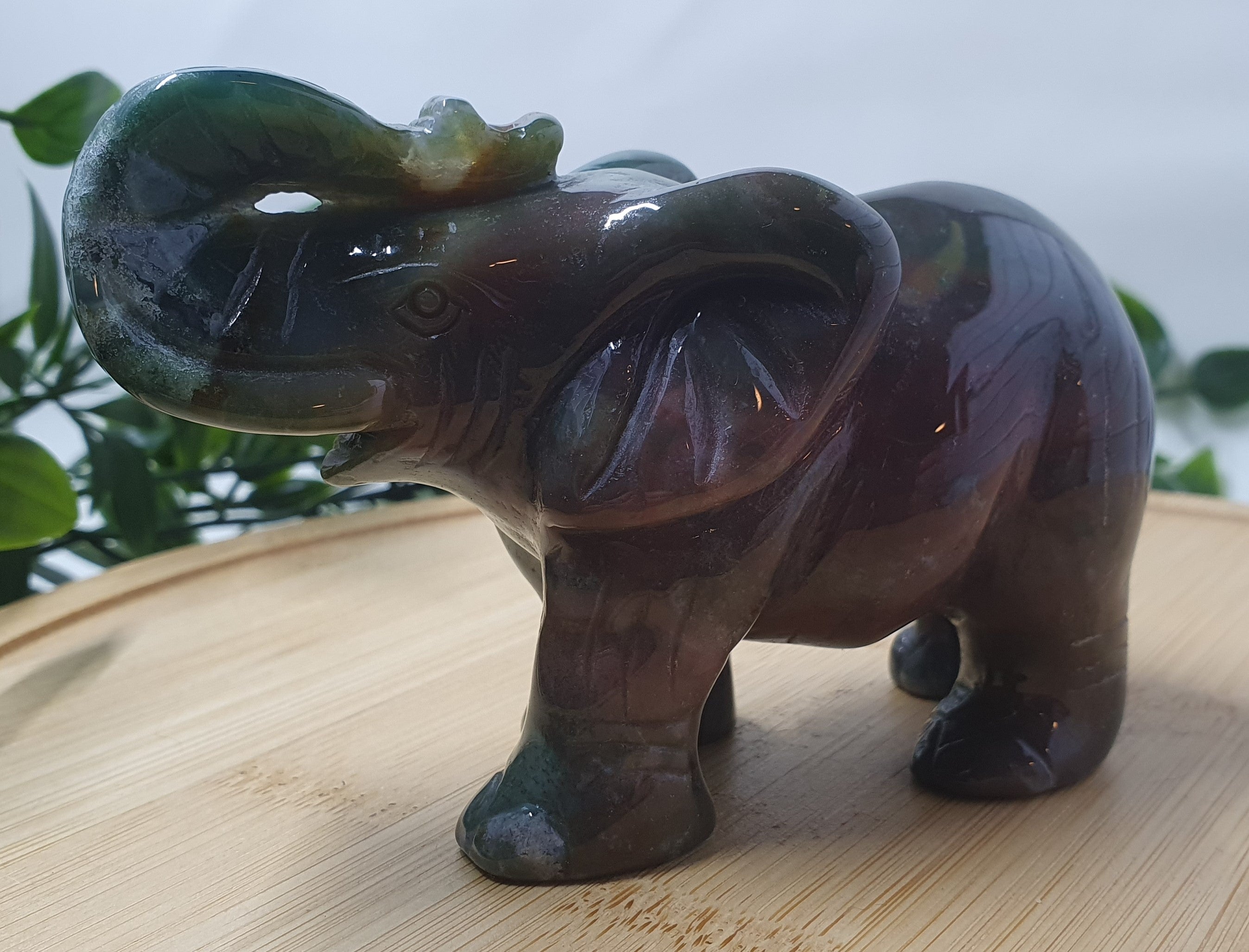 Indian Moss Agate Elephant Carving
