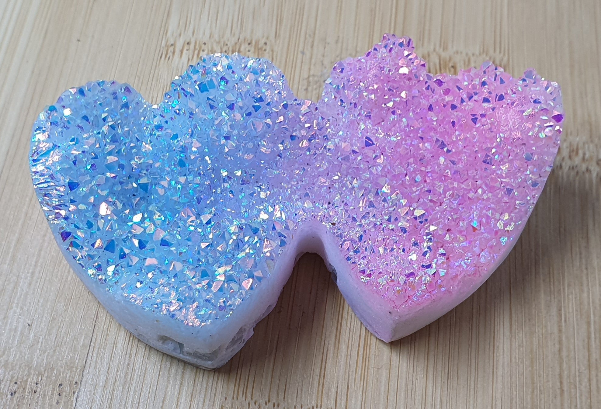 Aura Quartz Double Hearts Carving