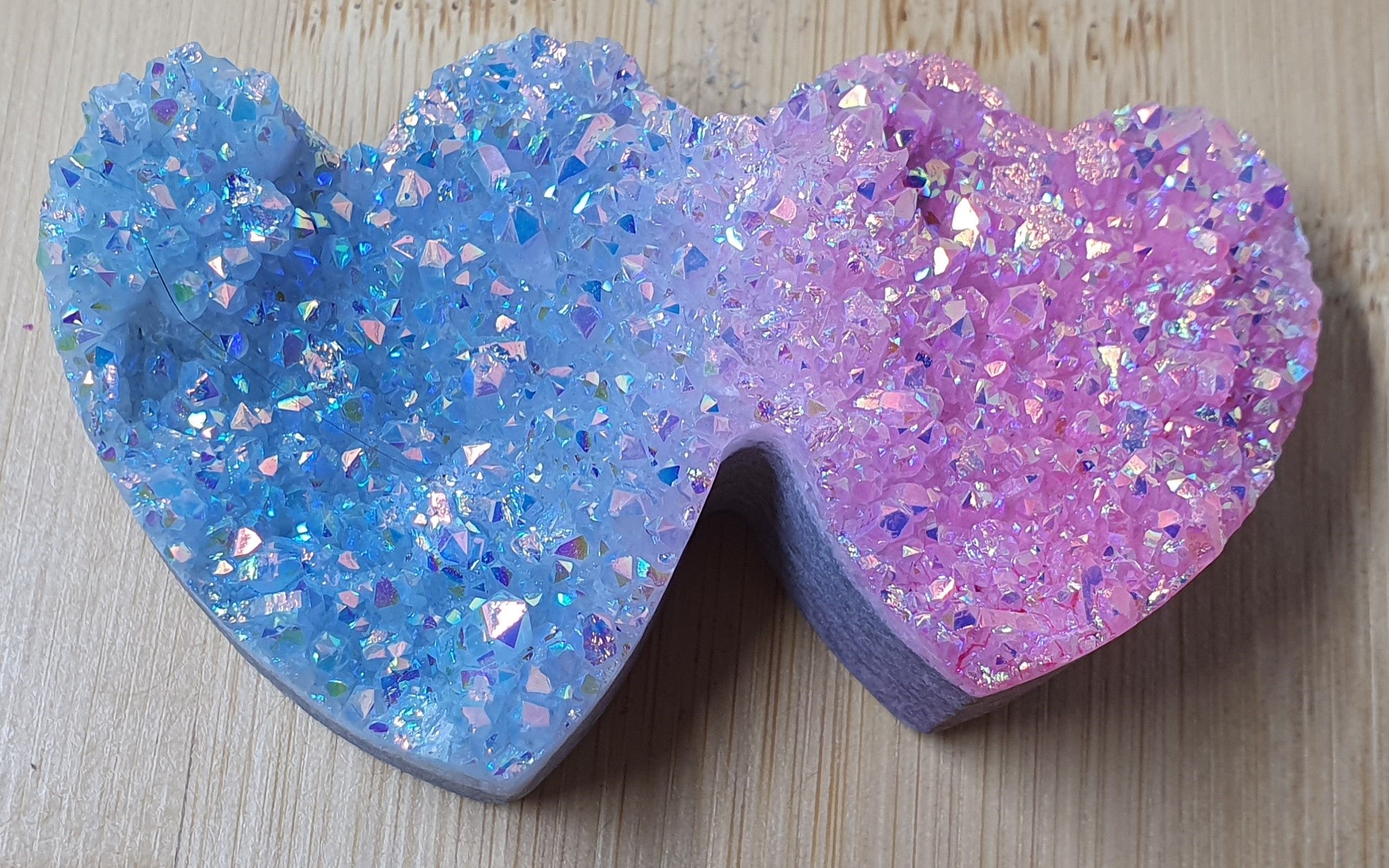 Aura Quartz Double Hearts Carving