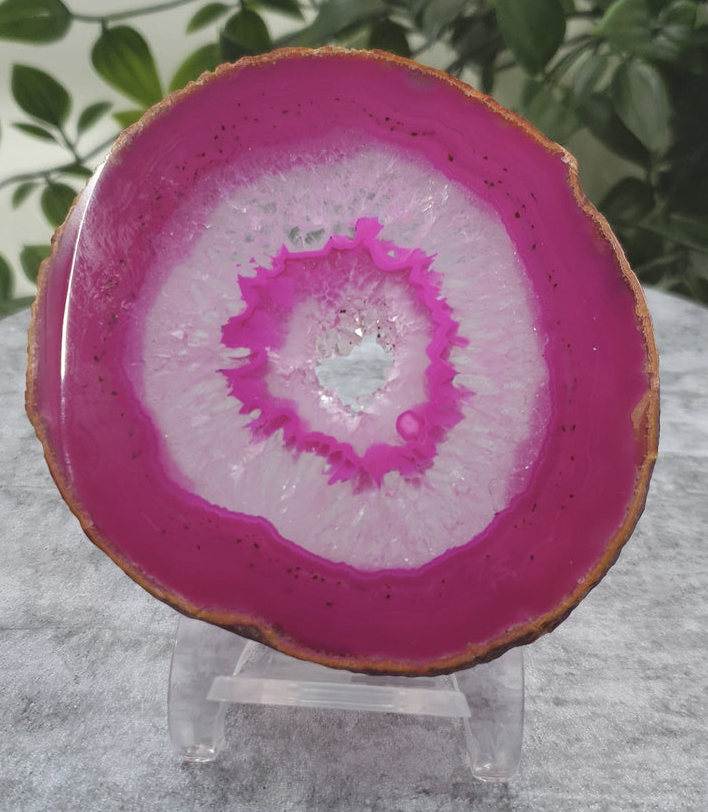 Dyed Pink Agate Slice with Druzy