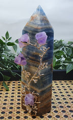Blue Onyx Tower with Amethyst Flowers