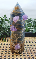 Blue Onyx Tower with Amethyst Flowers