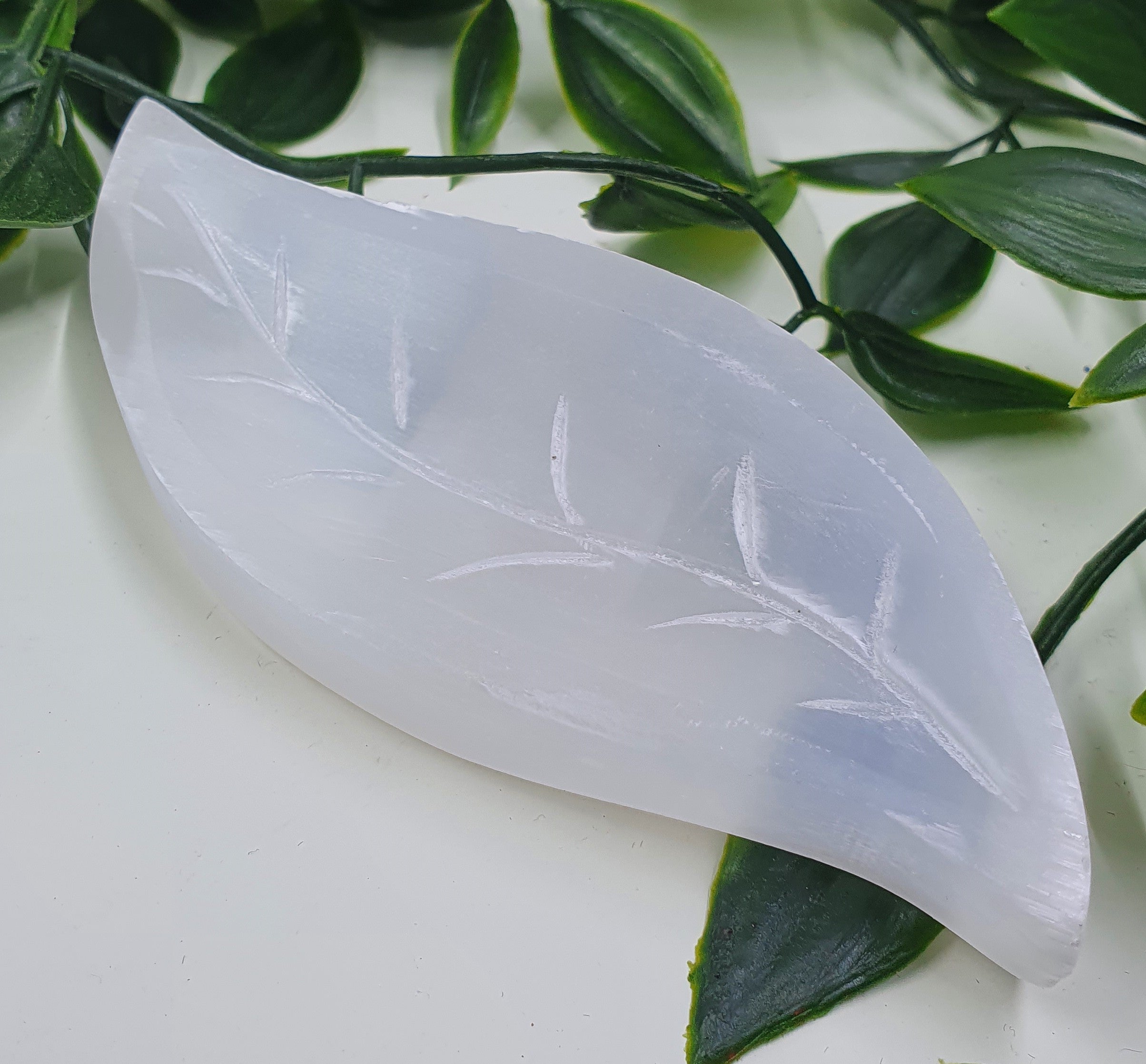 Selenite Leaf Carving
