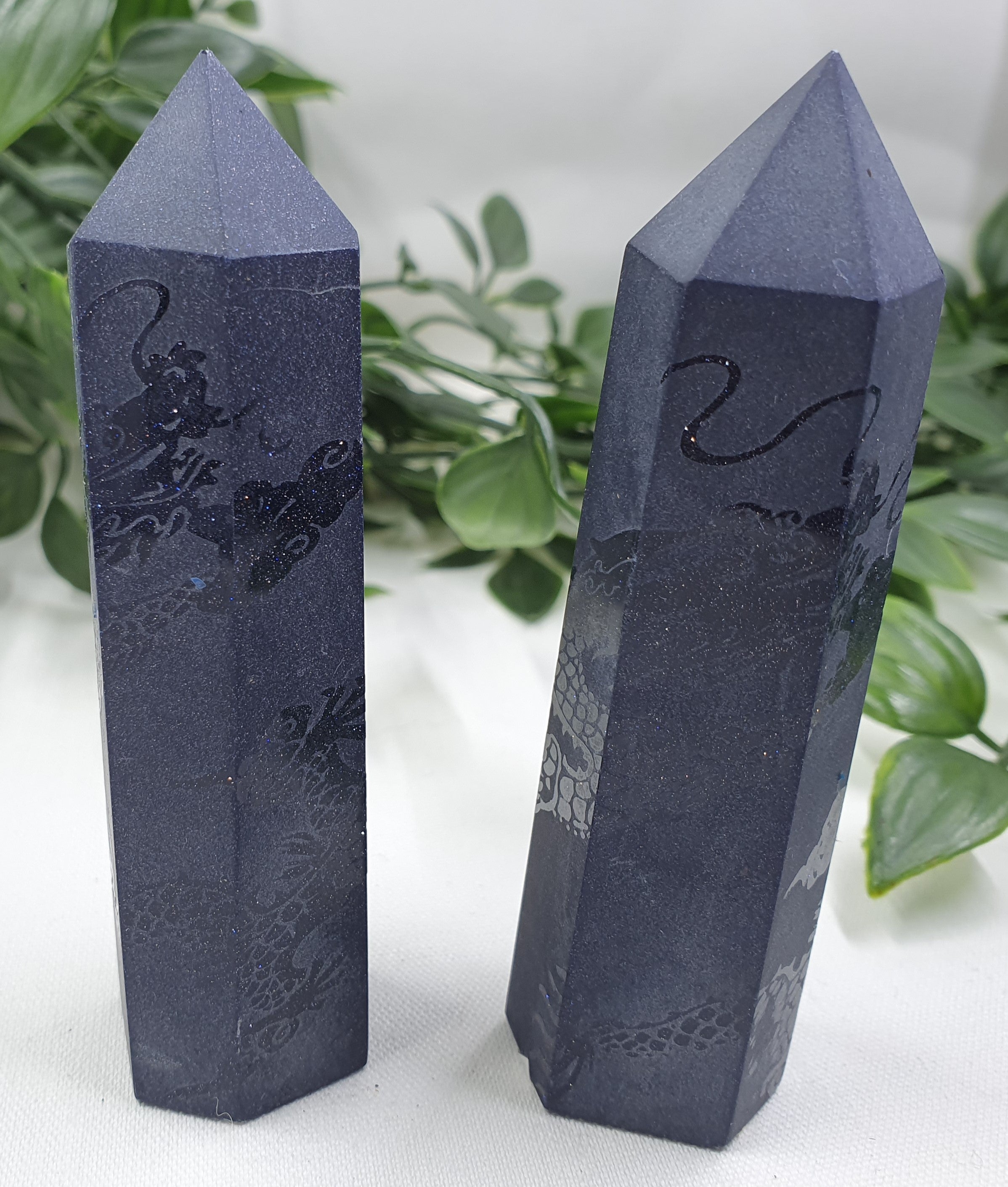 Blue Sandstone Dragon Etched Points