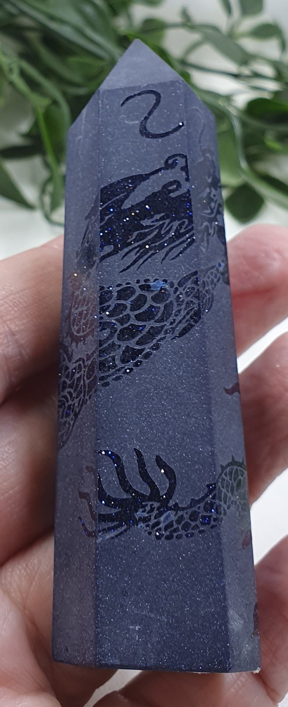 Blue Sandstone Dragon Etched Points