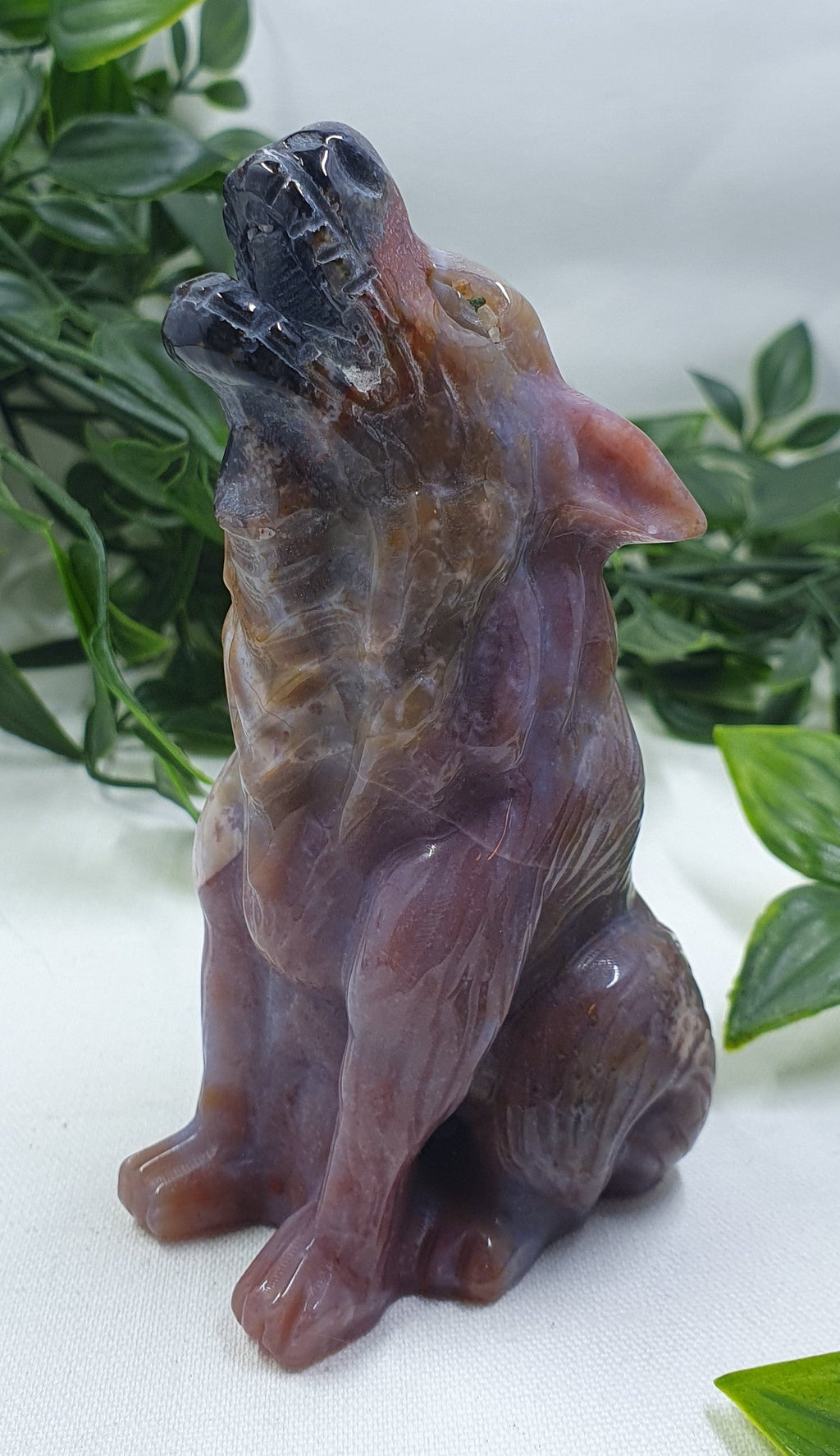 Ocean Jasper Howling Wolf Carving