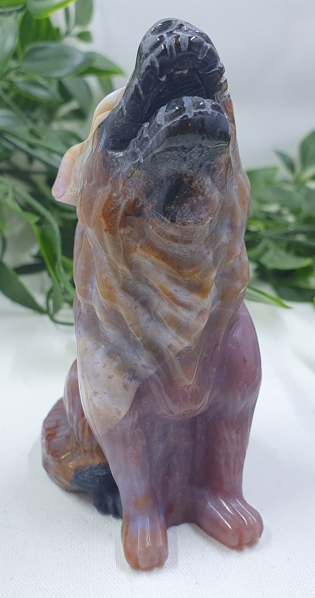 Ocean Jasper Howling Wolf Carving