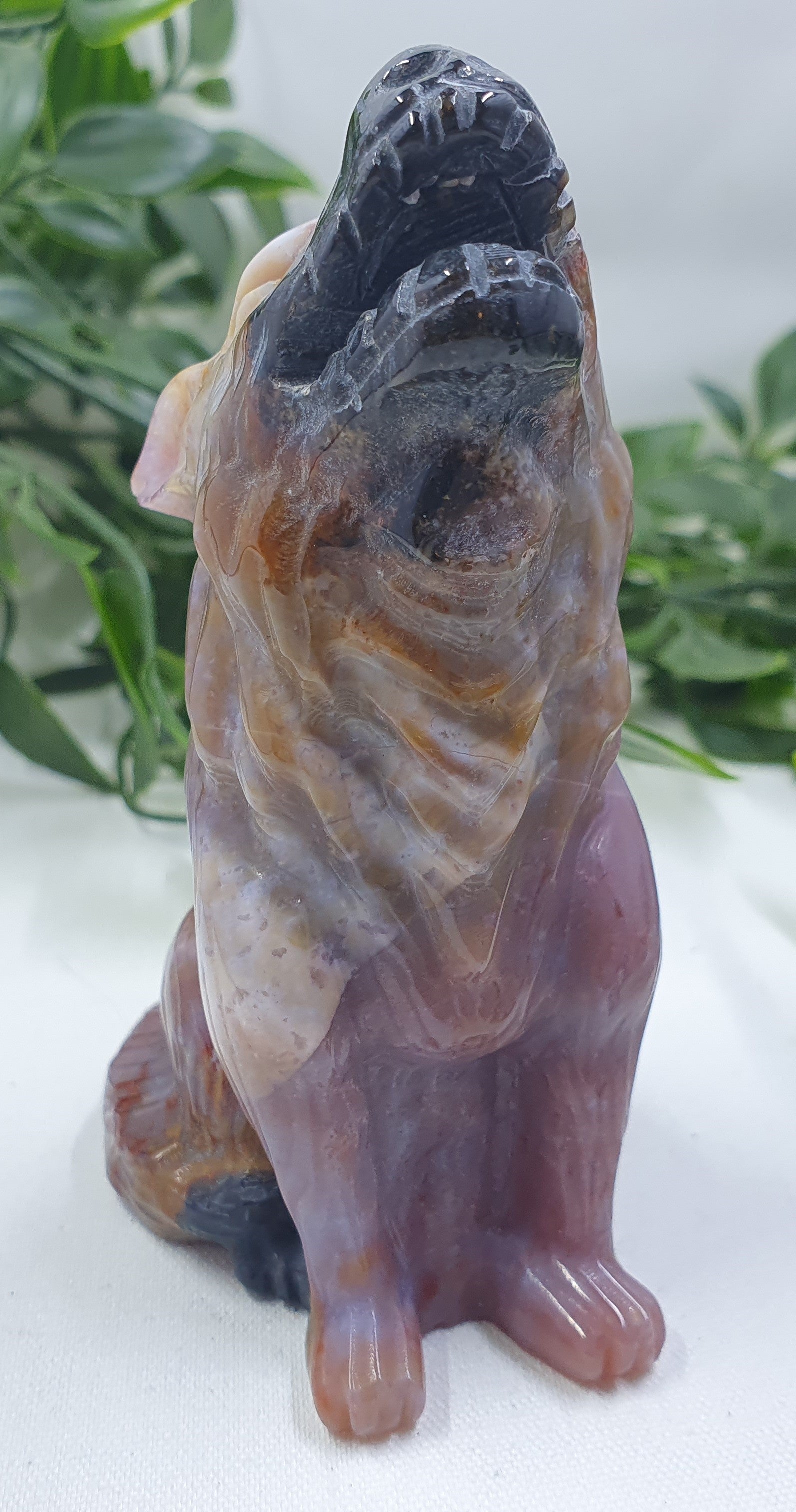 Ocean Jasper Howling Wolf Carving