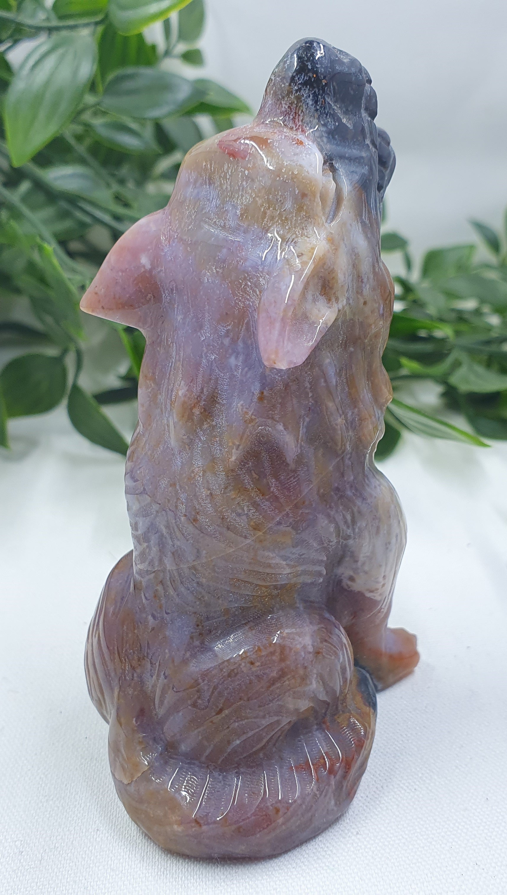 Ocean Jasper Howling Wolf Carving