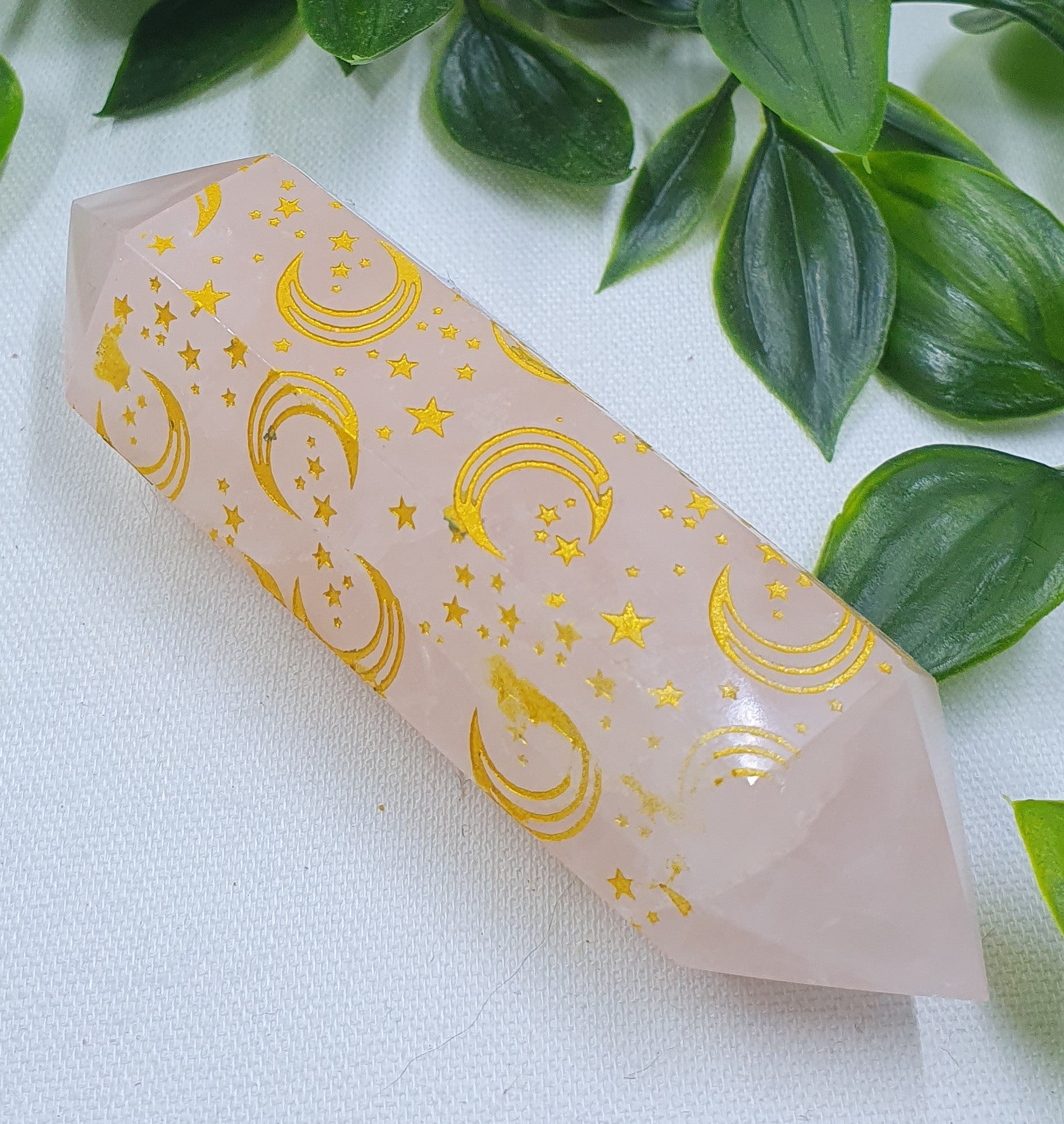 Rose Quartz Etched Stars & Moon DT Points