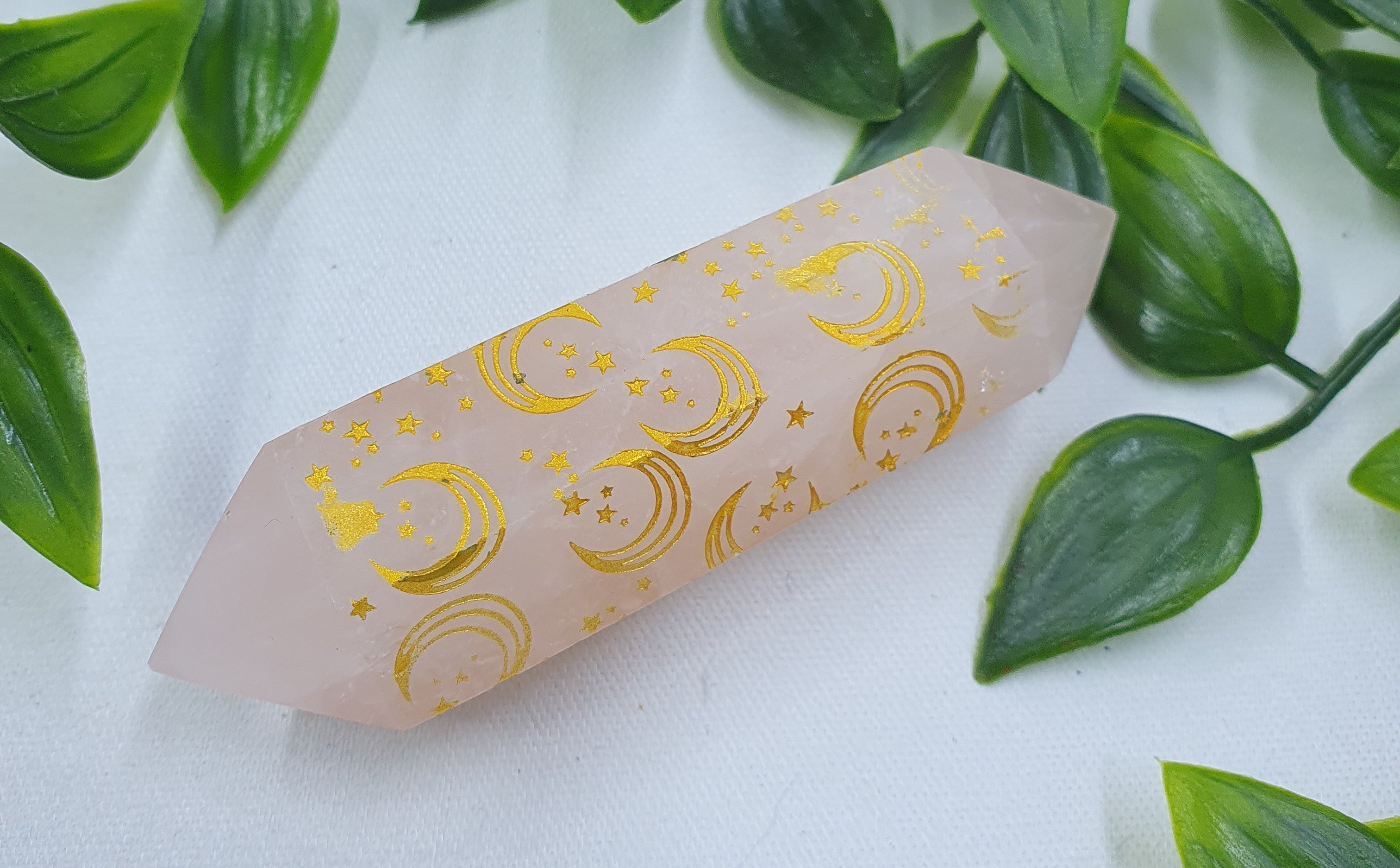 Rose Quartz Etched Stars & Moon DT Points