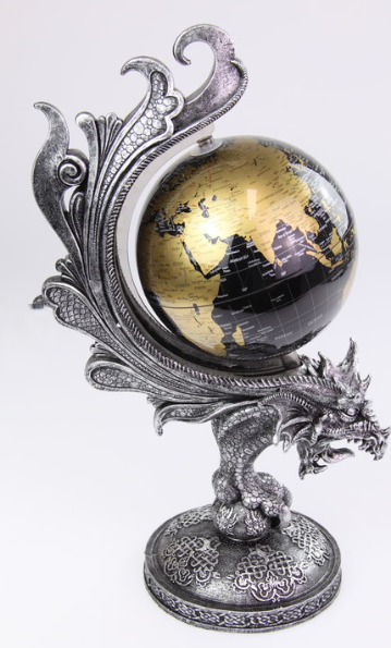 Silver Dragon Spinning World Globe