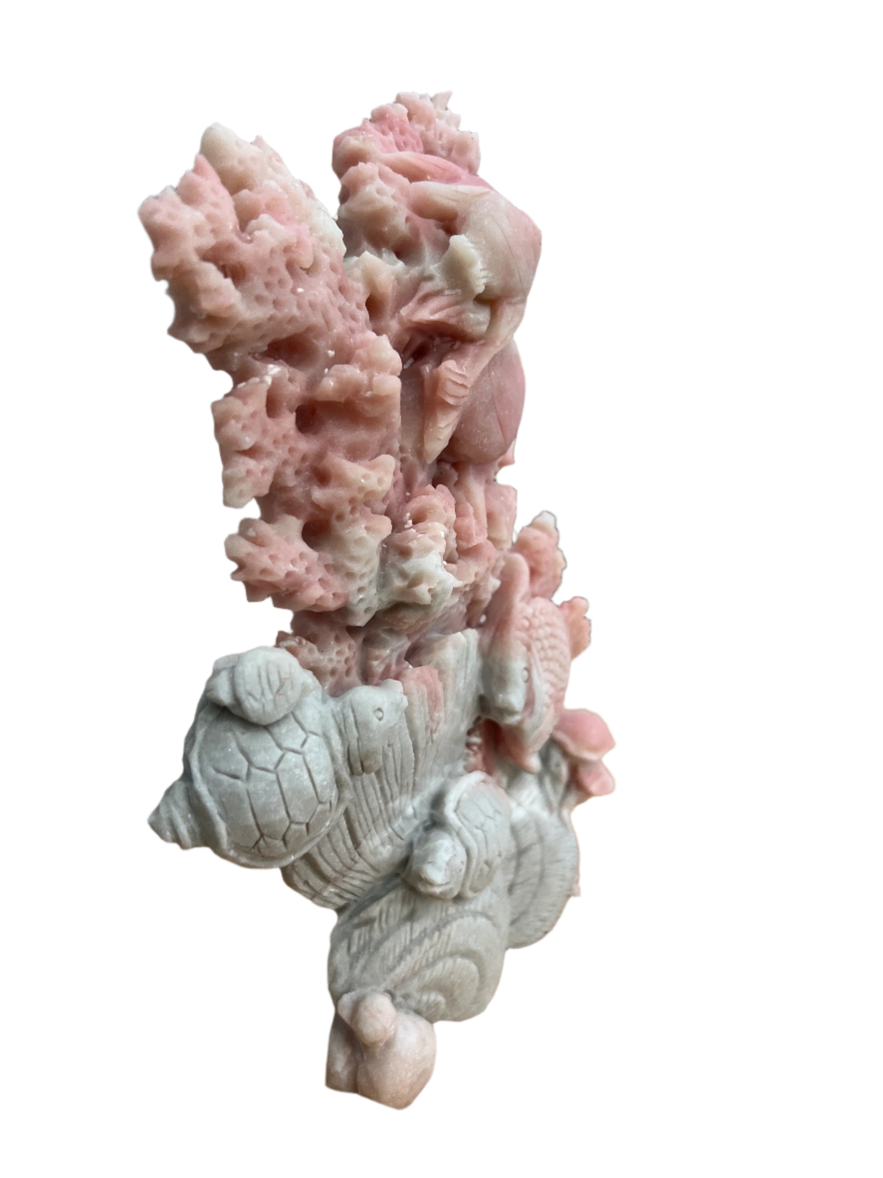 Pink Opal Fish with Coral Carving
