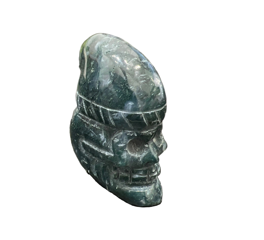 Moss Agate Skull with Xmas Hat