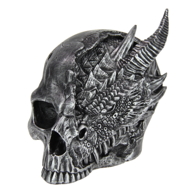 Antique Silver Dragon Skull