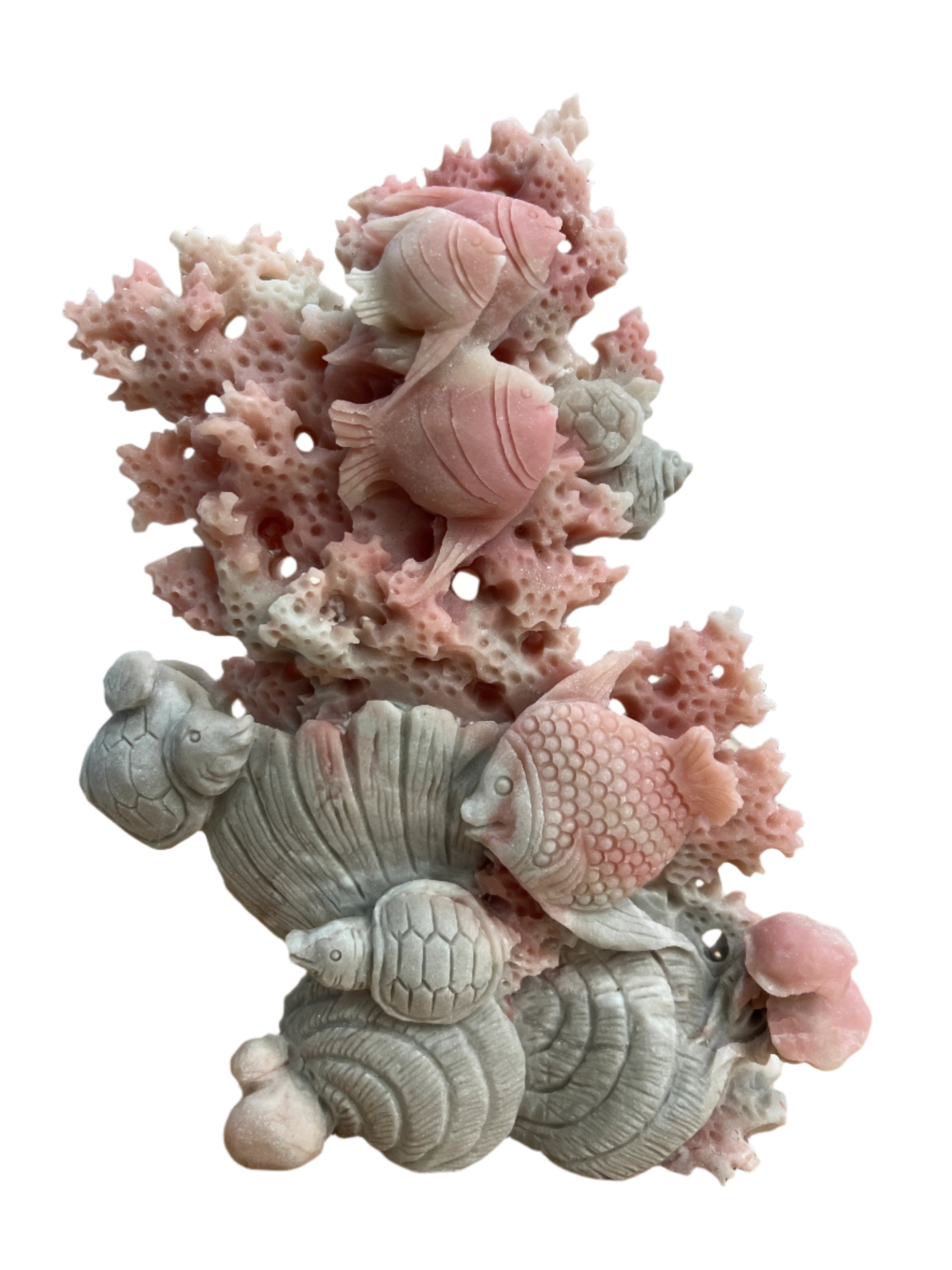 Pink Opal Fish with Coral Carving