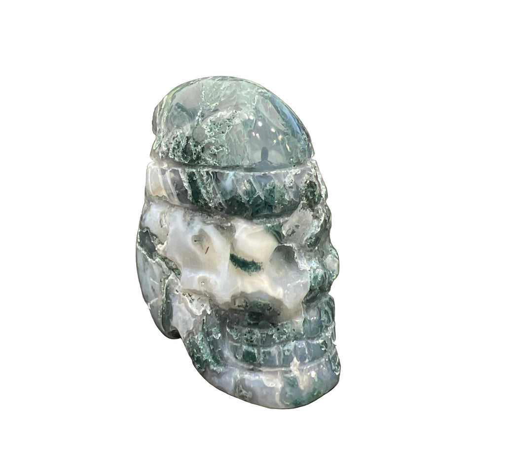Moss Agate Skull with Xmas Hat
