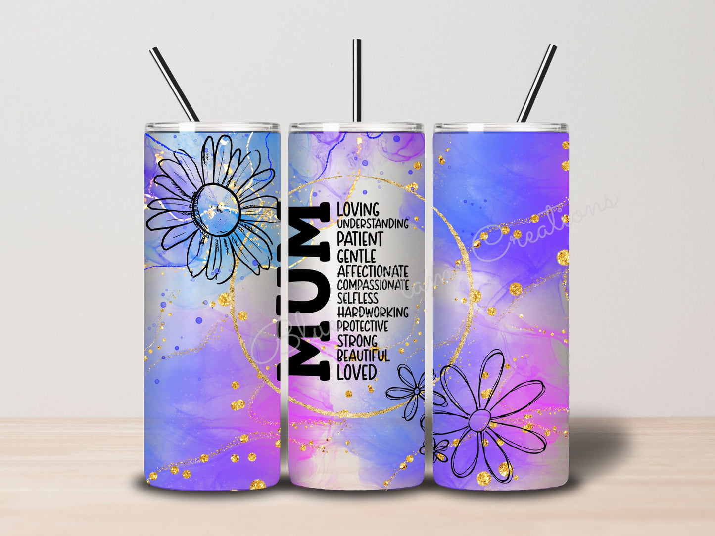 "Mum" Skinny Tumbler (Pink/Purple)