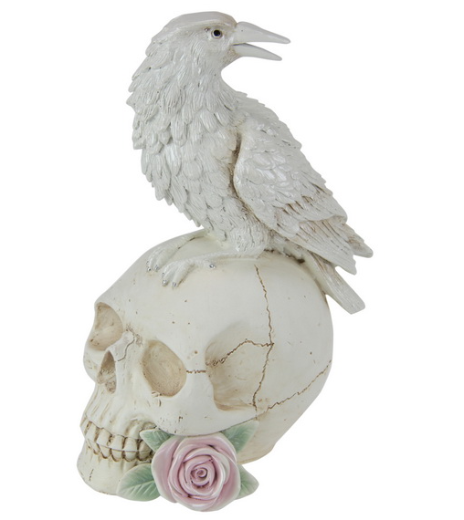 White Rose Skull with Crow