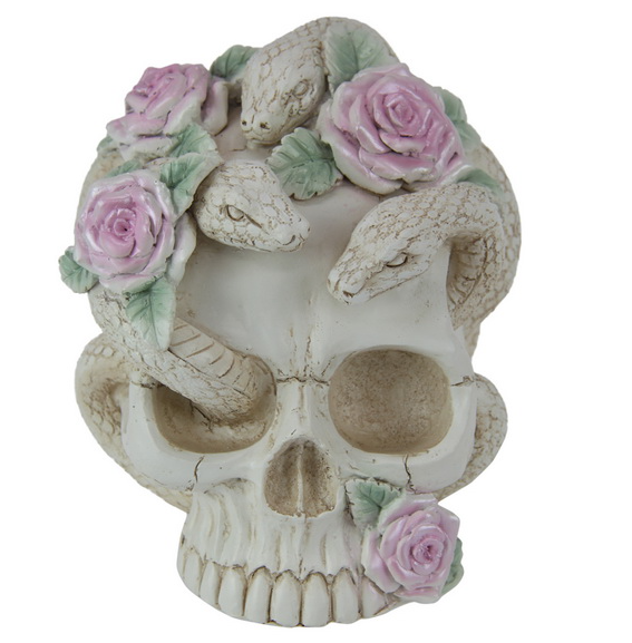 White Rose Skull with Serpents