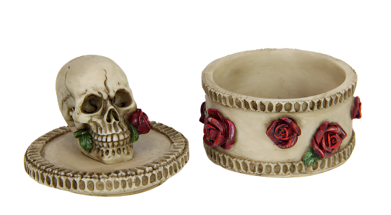 Skull on Box with Roses