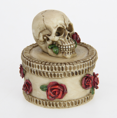 Skull on Box with Roses