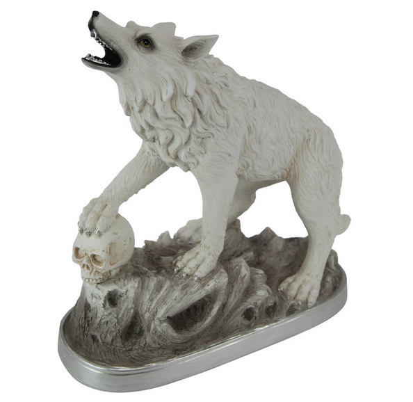 White Snow Wolf on Skull
