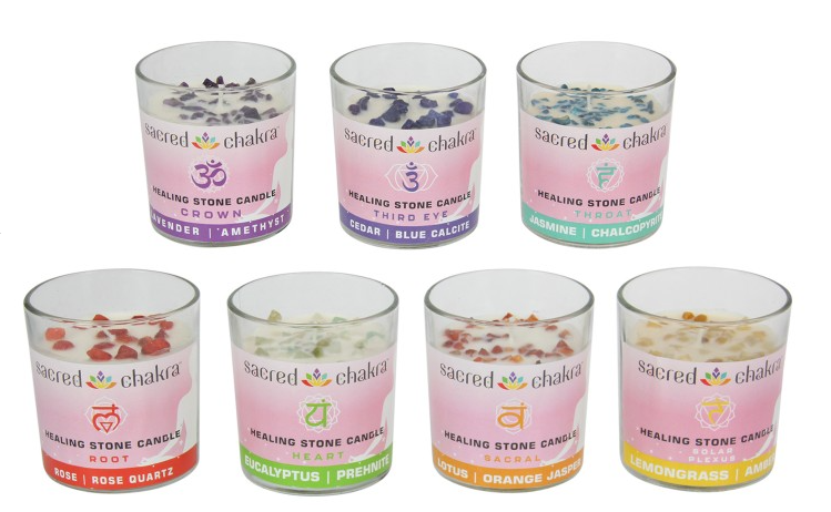 Sacred Chakra Fragrant Candles with Gemstones