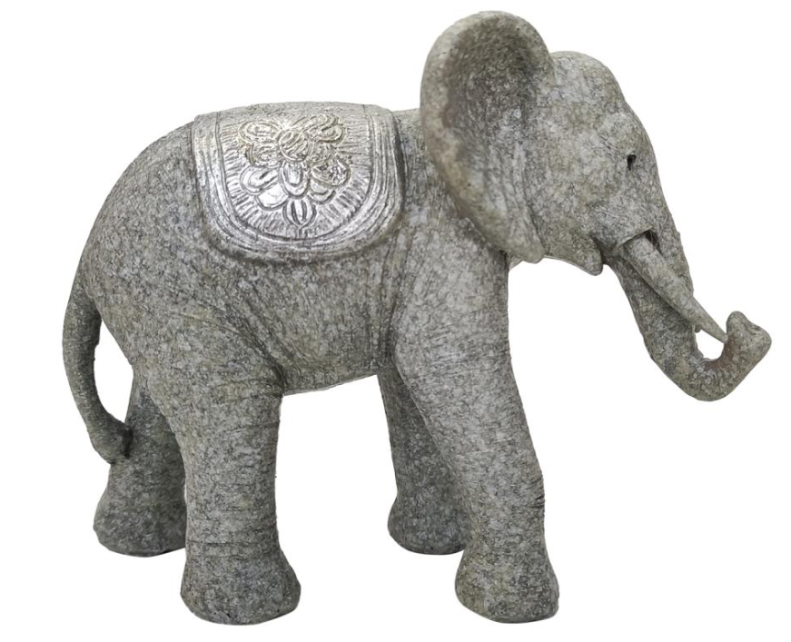 Standing Grey Elephant with Brushed Silver