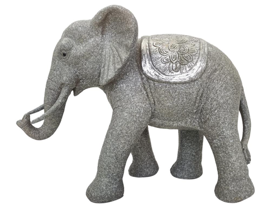 Standing Grey Elephant with Brushed Silver