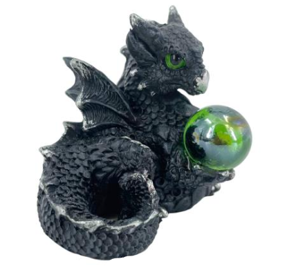 Baby Black Dragon Holding Orb