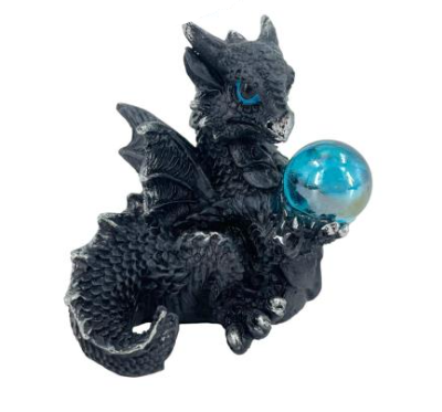 Baby Black Dragon Holding Orb