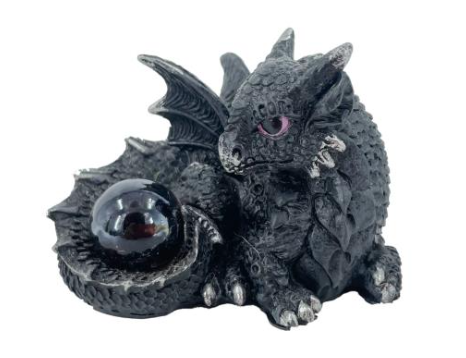 Baby Black Dragon Holding Orb