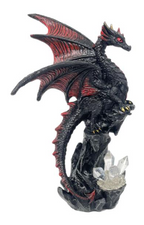 Black/Red Dragon on Cliff with Crystal