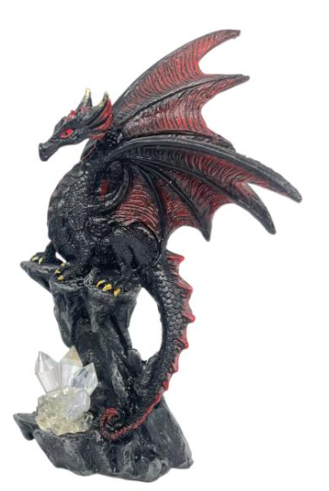 Black/Red Dragon on Cliff with Crystal