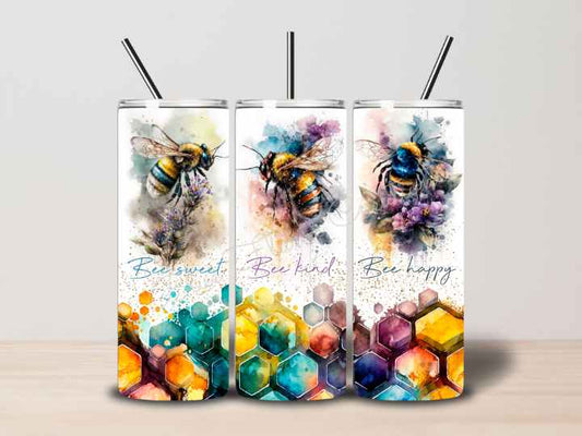 "Bee Happy, Bee Sweet, Bee Kind" Skinny Tumbler