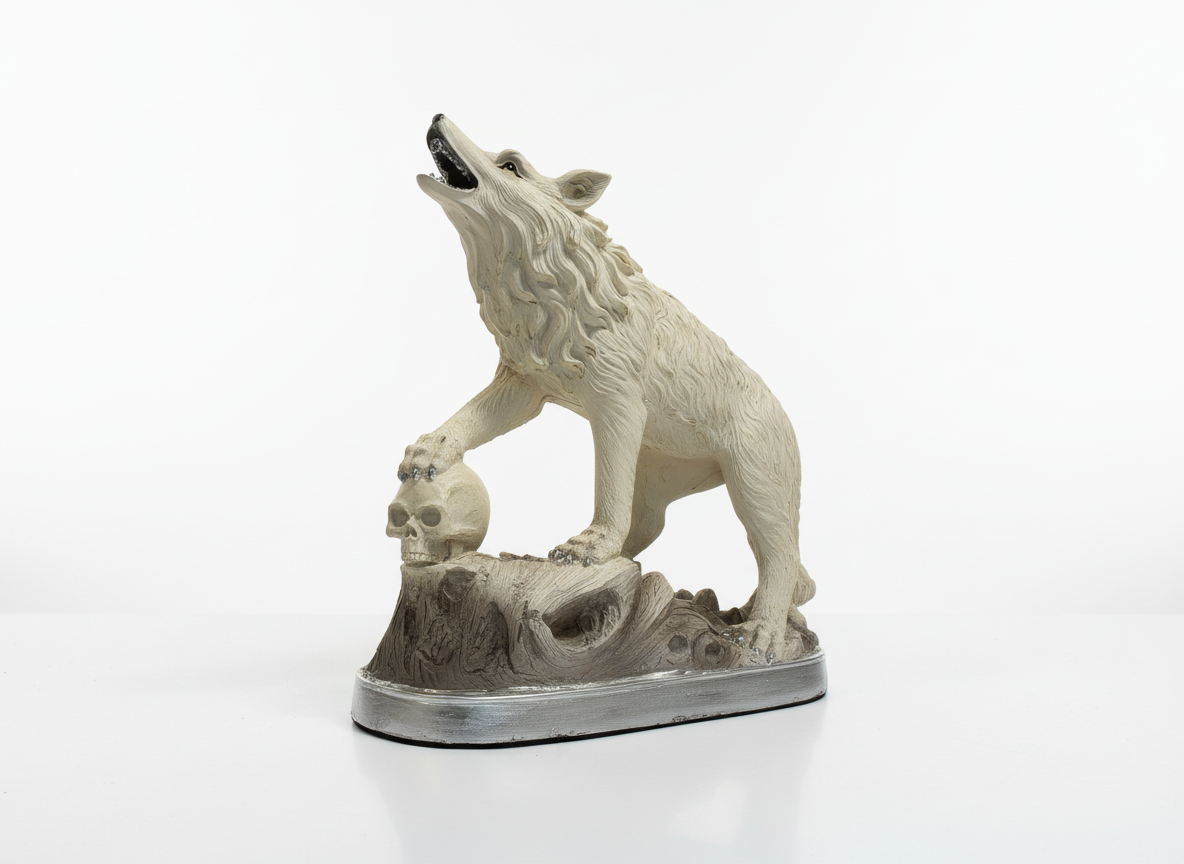 White Snow Wolf on Skull