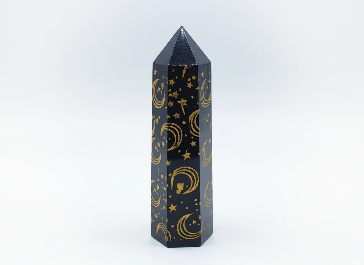 Black Obsidian Gold Stars & Moon Point