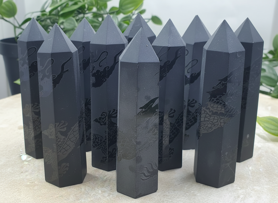 Black Obsidian Etched Dragon Points