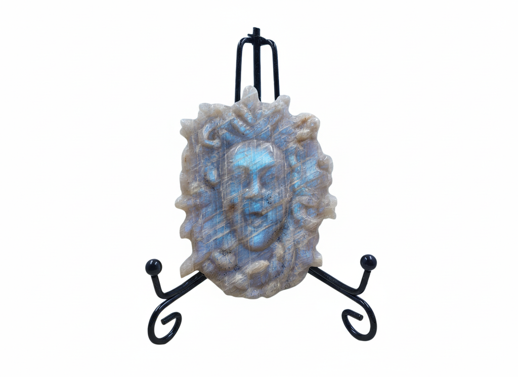 Blue Moonstone Medusa Carving