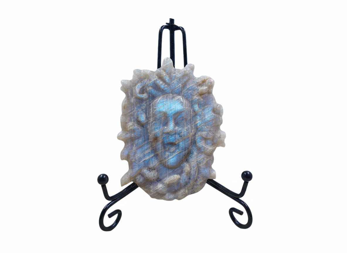 Blue Moonstone Medusa Carving