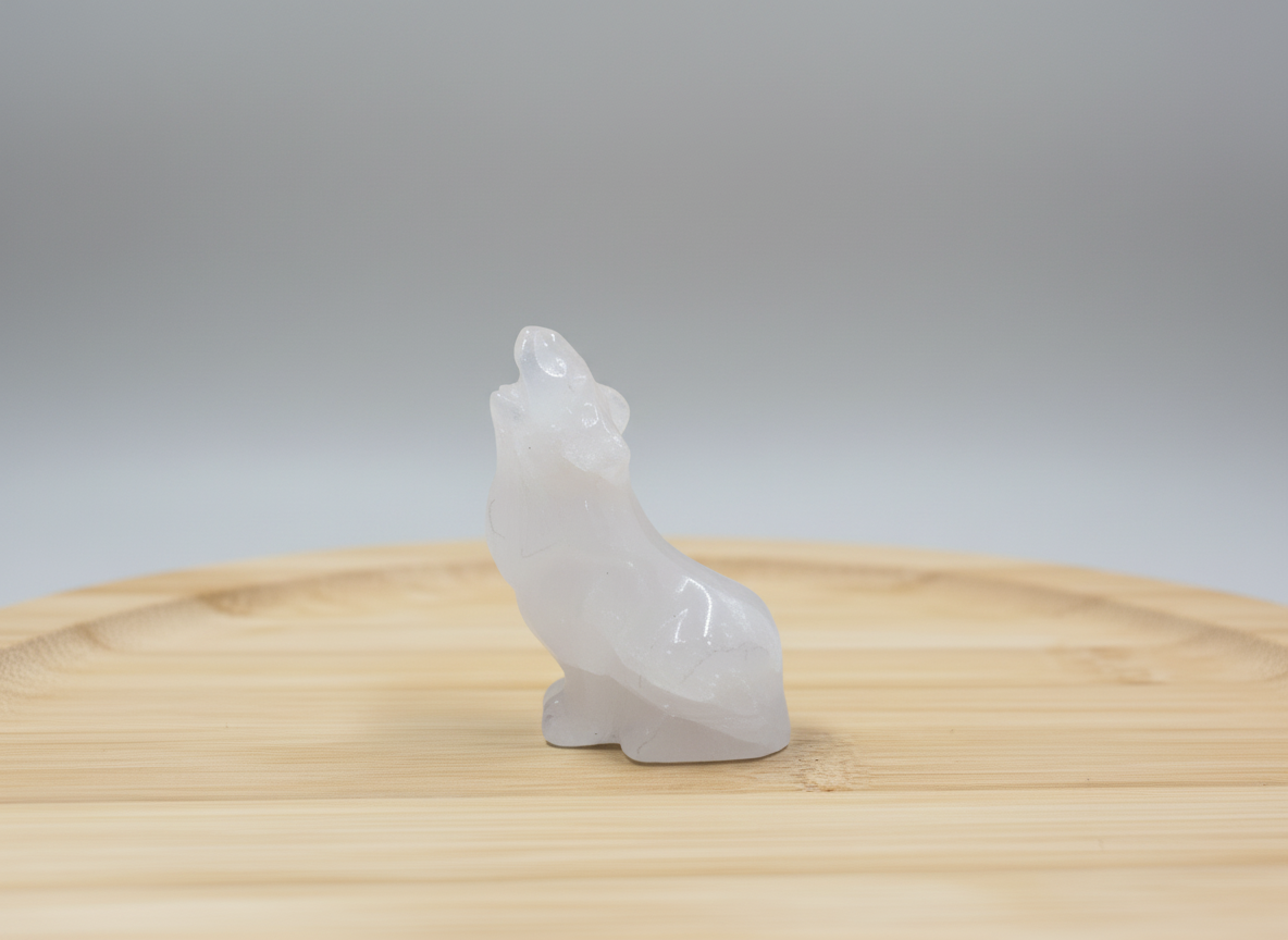 Clear Quartz Howling Wolf Carving