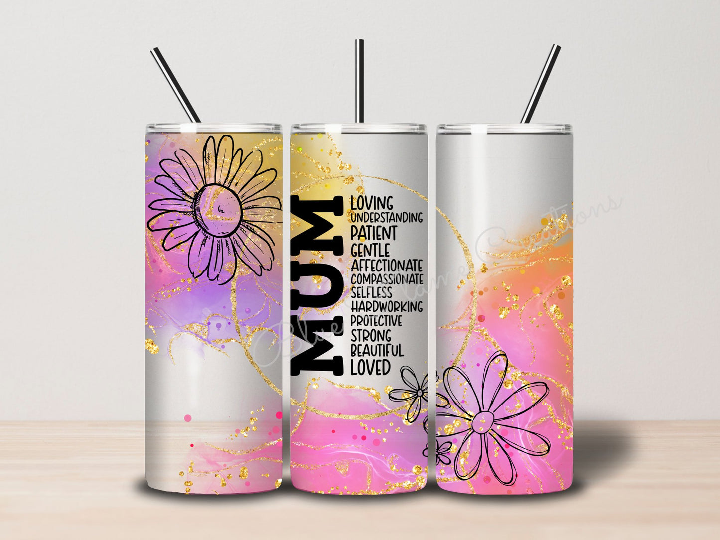 "Mum" Skinny Tumbler (Purple/Pink/Orange)