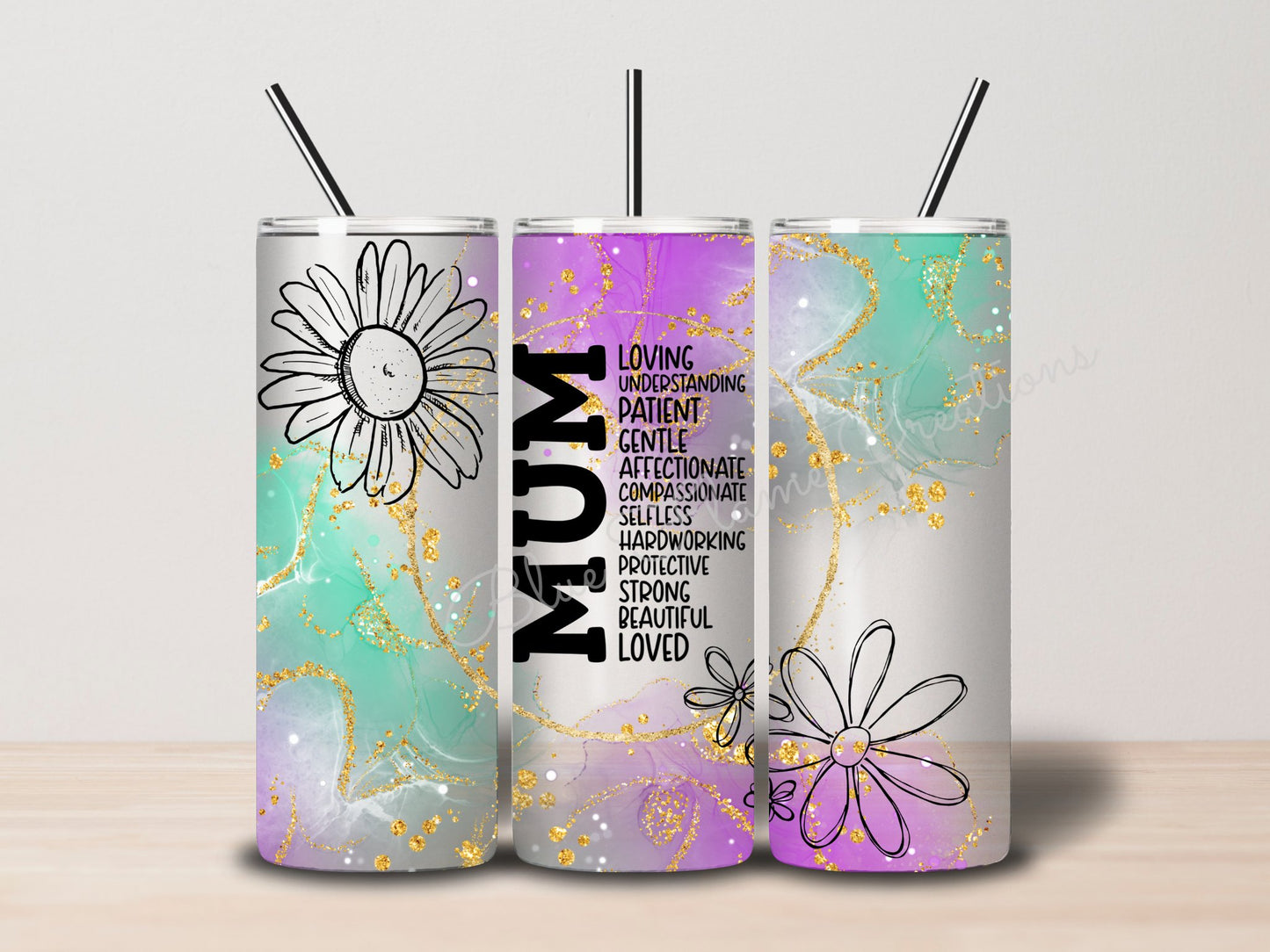 "Mum" Skinny Tumbler (Green/Purple)