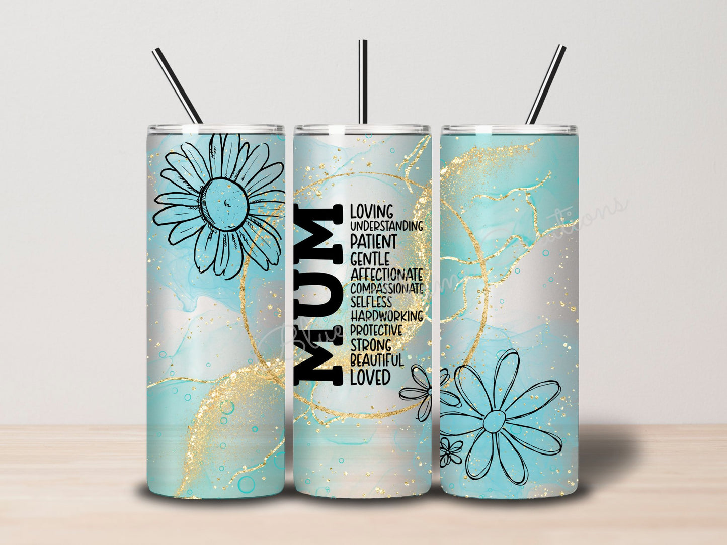 "Mum" Skinny Tumbler (Green/Blue)