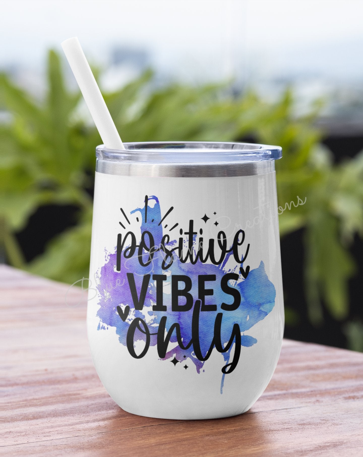 "Positive Vibes Only" Wine Tumbler (Purple/Blue)