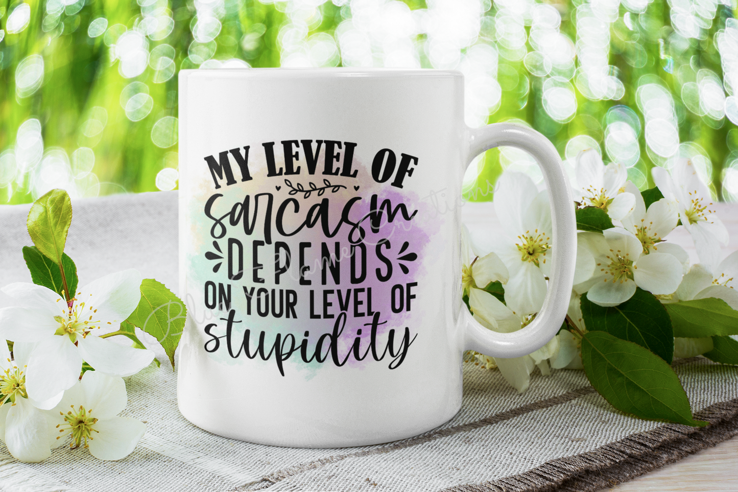 "My Level Of Sarcasm Depends On Your Level Of Stupidity" Mug (Purple/Green)